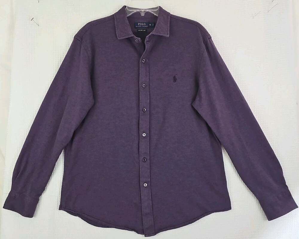 Polo Ralph Lauren Men Knit Dress Shirt Button-Down Size XL Purple Cotton Classic